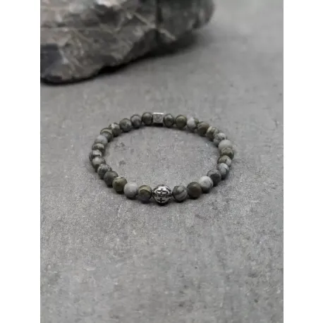Bracelet en pyrite polie 6mm et motif en acier inoxydable