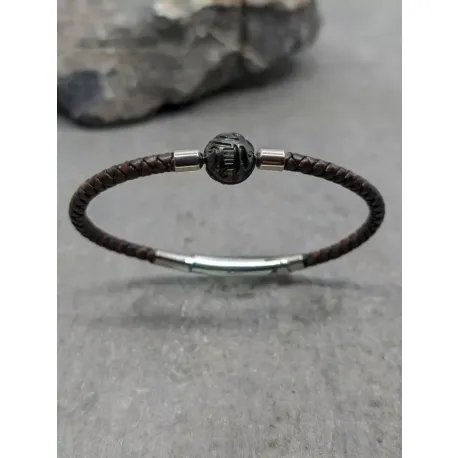 Bracelet cuir et perle de tahiti gravée