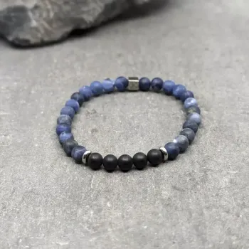 Bracelet en sodalite dépolie et agate noire dépolie 6mm