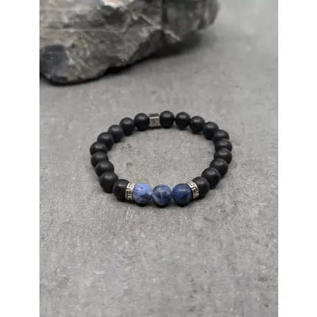 Bracelet en sodalite dépolie et agate noire dépolie 8mm