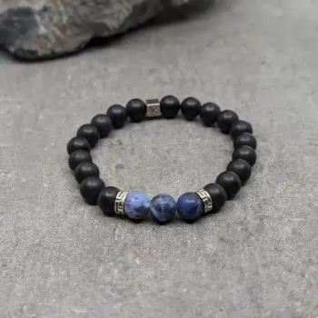 Bracelet en sodalite dépolie et agate noire dépolie 8mm