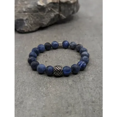 Bracelet en sodalite polie 10 mm et motif tressé