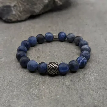 Bracelet en sodalite polie 10 mm et motif tressé