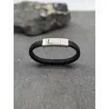 Bracelet cuir plat noir et fermoir brossé , en acier inoxydable, taille M