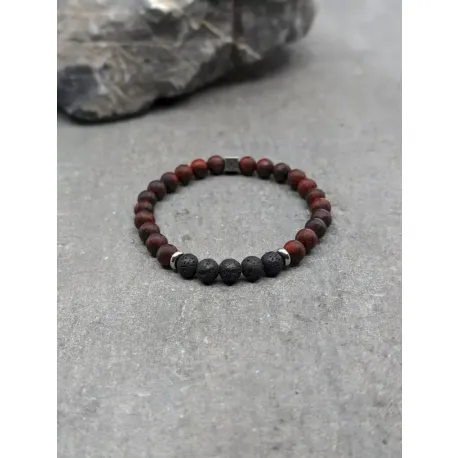 Bracelet en jaspe rouge et pierre de lave 6mm