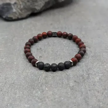Bracelet en jaspe rouge et pierre de lave 6mm