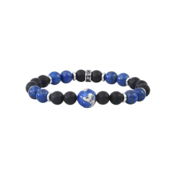 Bracelet Terre Email Bleu, Agate Noire et Lapis-Lazuli