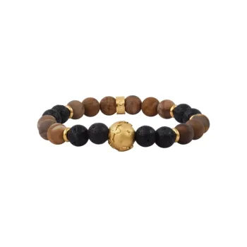 Bracelet Terre doré Mat, Pierre De Lave Et Bois Fossilisée