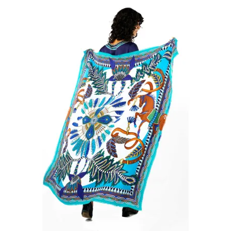 Foulard Pony Pony Bleu 130cmx130cm