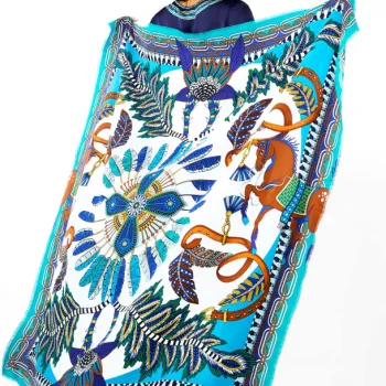 Foulard Pony Pony Bleu 130cmx130cm  