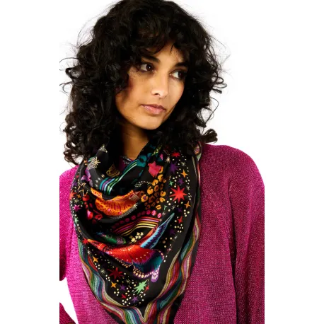 Foulard Crazy World Noir 90x90cm