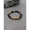 Bracelet en bois fossilisé dépoli et pierre de lave 8mm