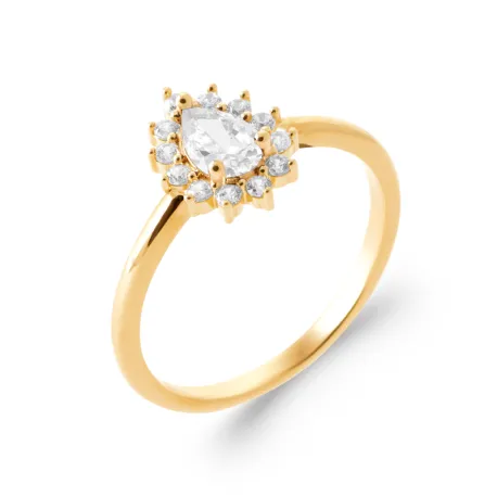 Bague Solitaire Goutte en Zircon plaqué or