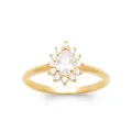 Bague Solitaire Goutte en Zircon plaqué or