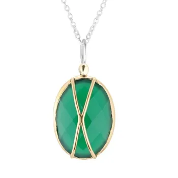 Collier argent onyx vert