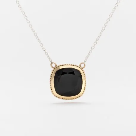 Collier argent avec carré onyx noir