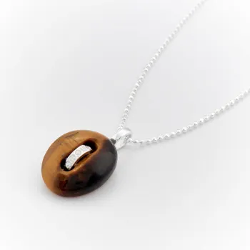 Collier argent grain de cafe en oeil de tigre